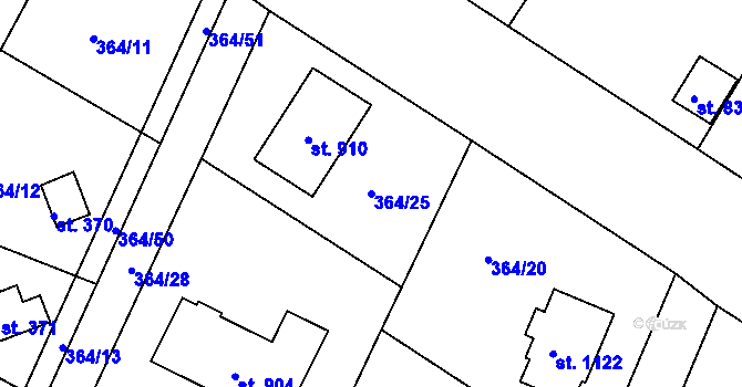 Parcela st. 364/25 v KÚ Ládví, Katastrální mapa