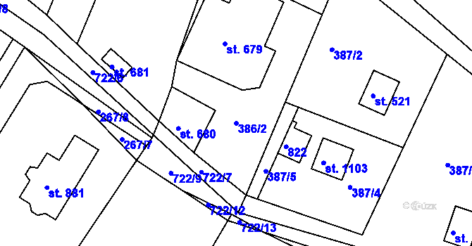Parcela st. 386/2 v KÚ Ládví, Katastrální mapa