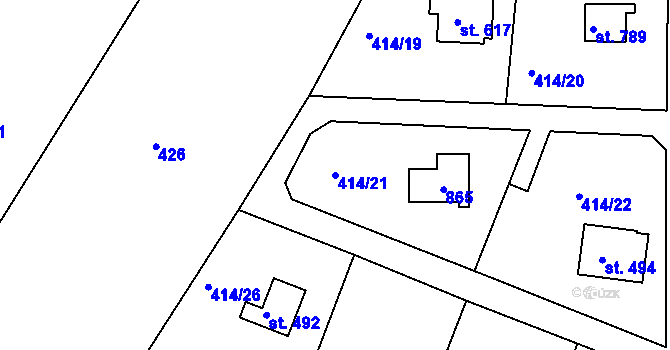 Parcela st. 414/21 v KÚ Ládví, Katastrální mapa