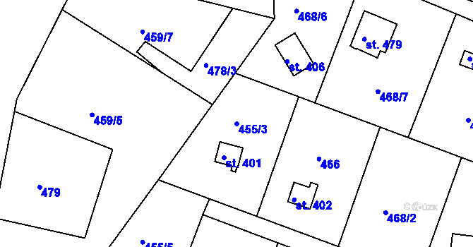 Parcela st. 455/3 v KÚ Ládví, Katastrální mapa