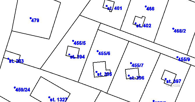 Parcela st. 455/6 v KÚ Ládví, Katastrální mapa