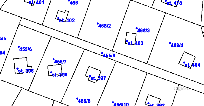 Parcela st. 455/9 v KÚ Ládví, Katastrální mapa