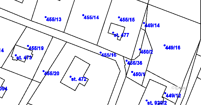 Parcela st. 455/16 v KÚ Ládví, Katastrální mapa