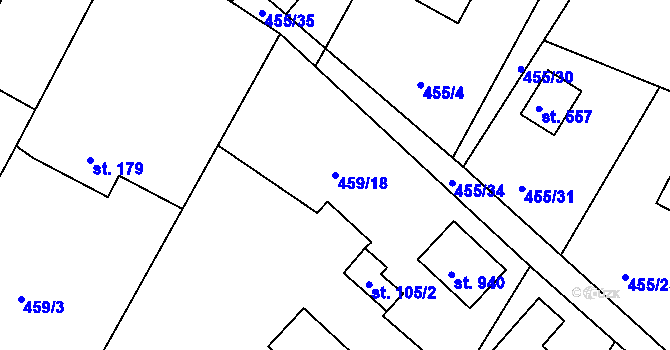 Parcela st. 459/18 v KÚ Ládví, Katastrální mapa