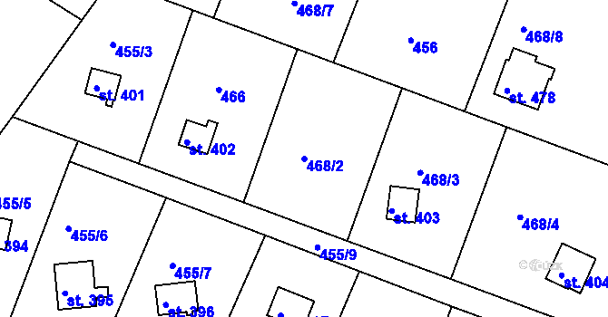 Parcela st. 468/2 v KÚ Ládví, Katastrální mapa