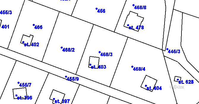 Parcela st. 468/3 v KÚ Ládví, Katastrální mapa