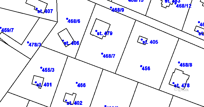 Parcela st. 468/7 v KÚ Ládví, Katastrální mapa