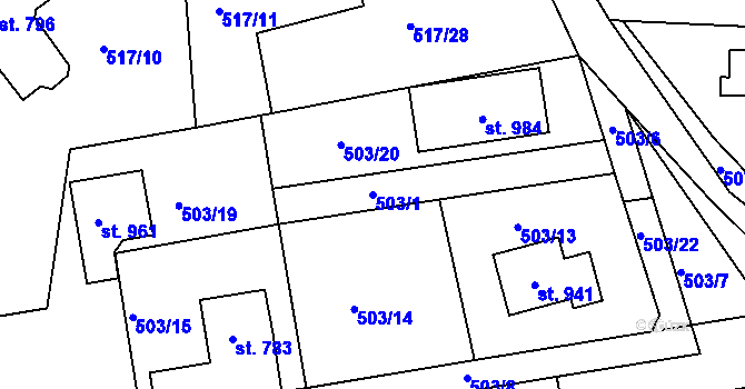 Parcela st. 503/1 v KÚ Ládví, Katastrální mapa
