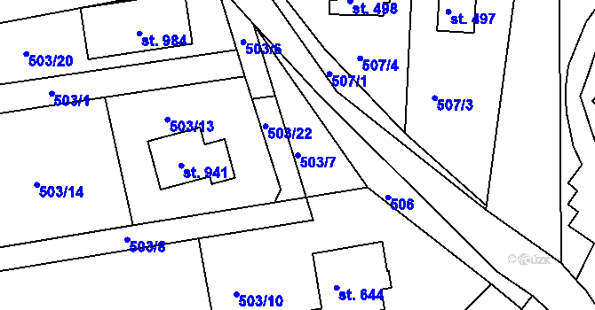 Parcela st. 503/7 v KÚ Ládví, Katastrální mapa