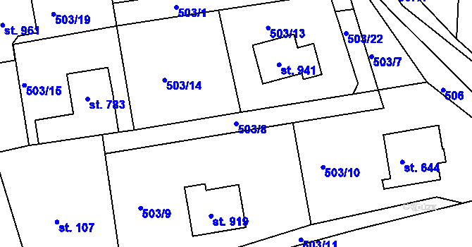 Parcela st. 503/8 v KÚ Ládví, Katastrální mapa