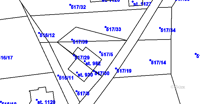 Parcela st. 517/5 v KÚ Ládví, Katastrální mapa