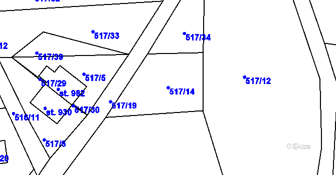 Parcela st. 517/14 v KÚ Ládví, Katastrální mapa