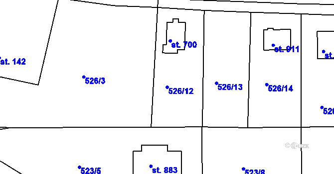 Parcela st. 526/12 v KÚ Ládví, Katastrální mapa