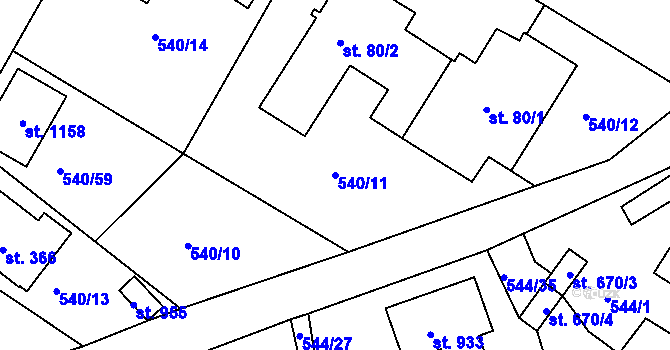 Parcela st. 540/11 v KÚ Ládví, Katastrální mapa