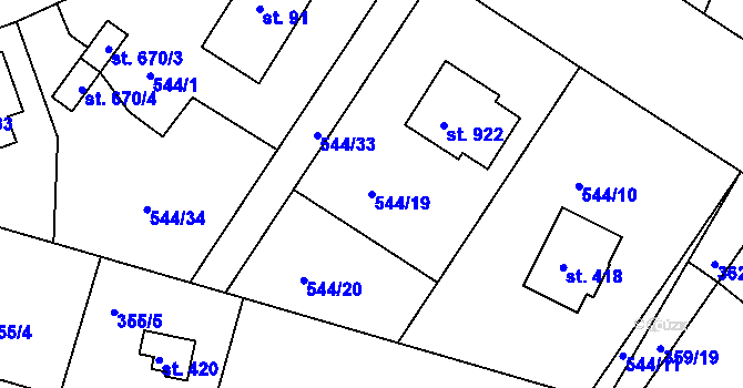 Parcela st. 544/19 v KÚ Ládví, Katastrální mapa