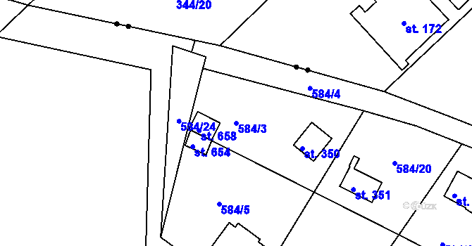 Parcela st. 584/3 v KÚ Ládví, Katastrální mapa