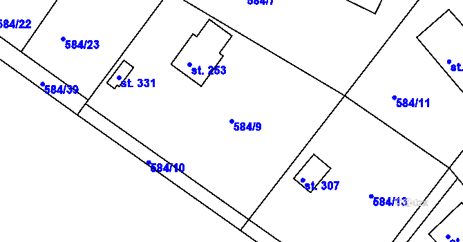 Parcela st. 584/9 v KÚ Ládví, Katastrální mapa