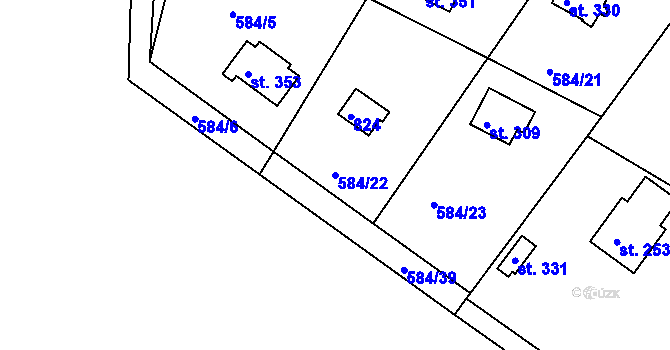 Parcela st. 584/22 v KÚ Ládví, Katastrální mapa