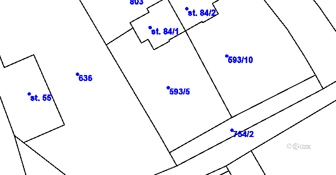 Parcela st. 593/5 v KÚ Ládví, Katastrální mapa
