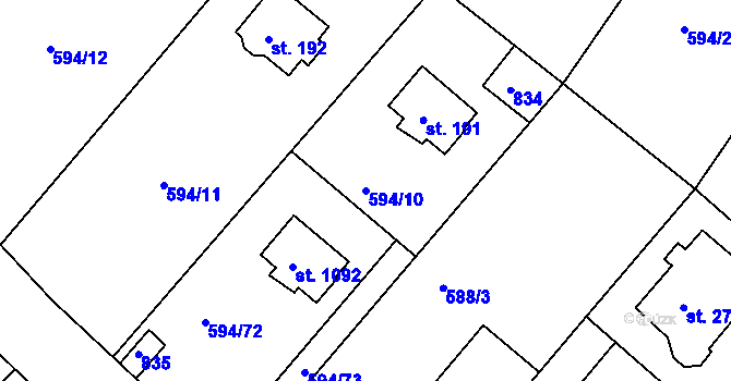 Parcela st. 594/10 v KÚ Ládví, Katastrální mapa