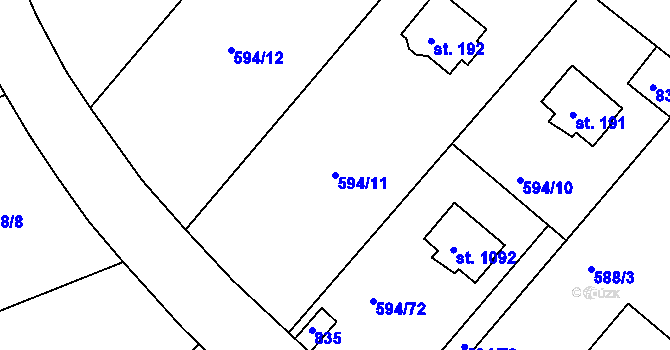 Parcela st. 594/11 v KÚ Ládví, Katastrální mapa