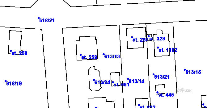 Parcela st. 613/13 v KÚ Ládví, Katastrální mapa