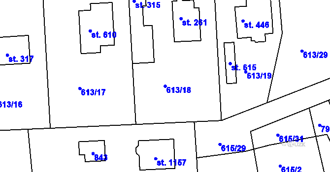 Parcela st. 613/18 v KÚ Ládví, Katastrální mapa