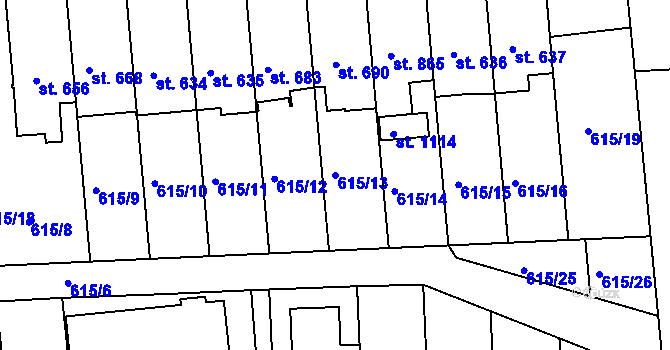 Parcela st. 615/13 v KÚ Ládví, Katastrální mapa