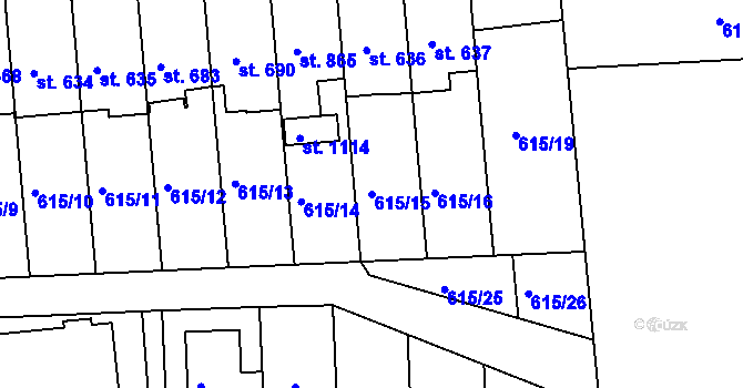 Parcela st. 615/15 v KÚ Ládví, Katastrální mapa