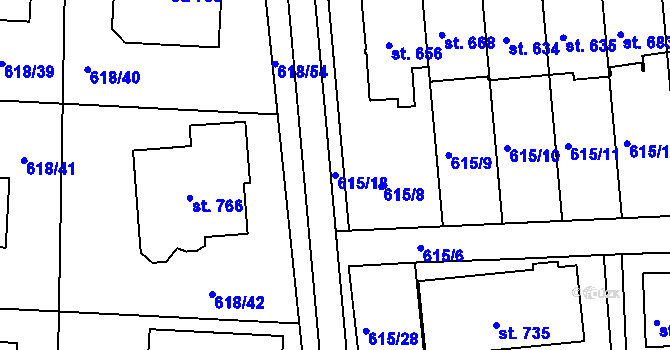 Parcela st. 615/18 v KÚ Ládví, Katastrální mapa