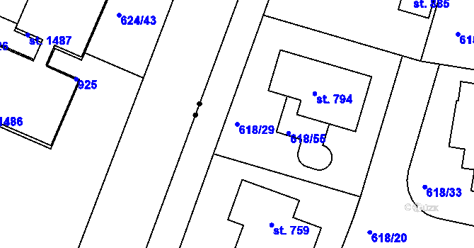 Parcela st. 618/29 v KÚ Ládví, Katastrální mapa