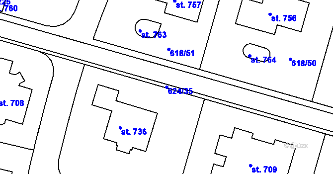 Parcela st. 624/35 v KÚ Ládví, Katastrální mapa
