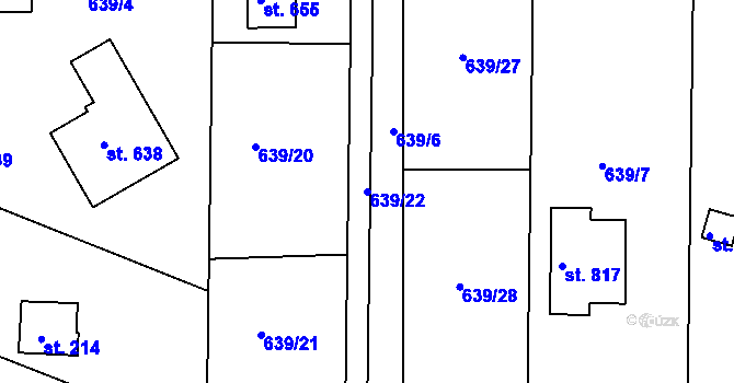Parcela st. 639/22 v KÚ Ládví, Katastrální mapa
