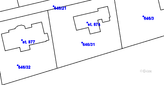 Parcela st. 646/31 v KÚ Ládví, Katastrální mapa