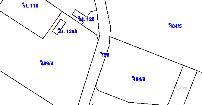 Parcela st. 750 v KÚ Ládví, Katastrální mapa
