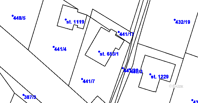 Parcela st. 653/1 v KÚ Ládví, Katastrální mapa