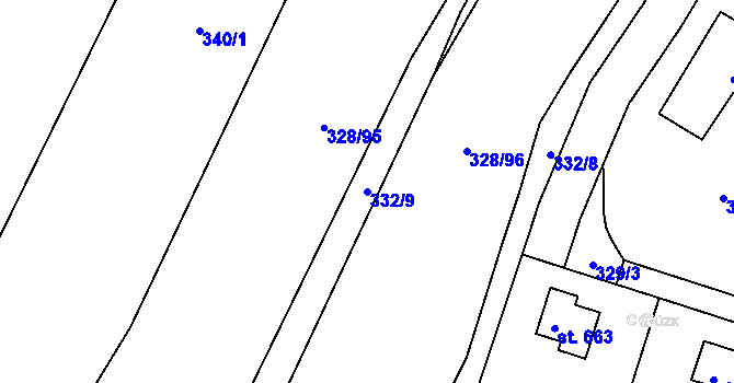Parcela st. 332/9 v KÚ Ládví, Katastrální mapa