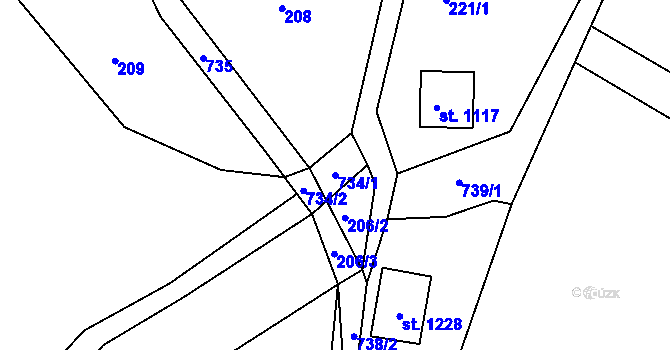 Parcela st. 734/1 v KÚ Ládví, Katastrální mapa