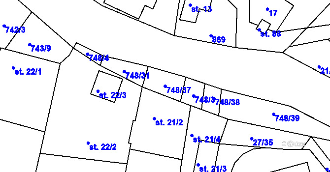 Parcela st. 748/37 v KÚ Ládví, Katastrální mapa