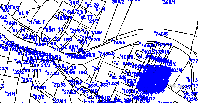 Parcela st. 748/40 v KÚ Ládví, Katastrální mapa