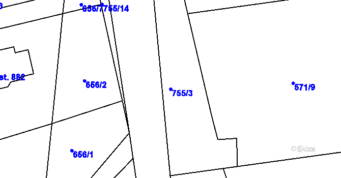 Parcela st. 755/3 v KÚ Ládví, Katastrální mapa