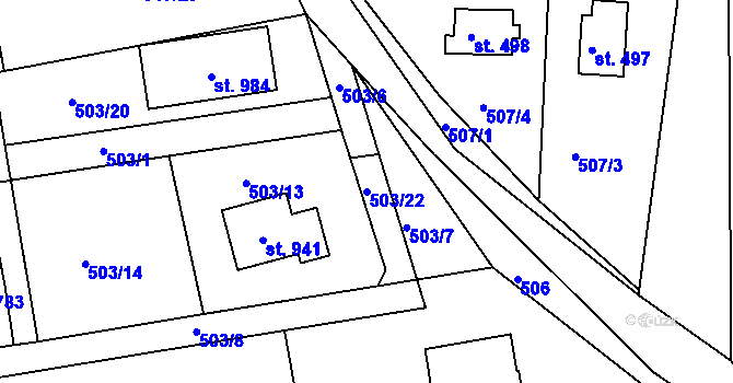 Parcela st. 503/22 v KÚ Ládví, Katastrální mapa