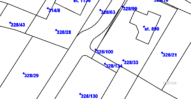 Parcela st. 328/100 v KÚ Ládví, Katastrální mapa