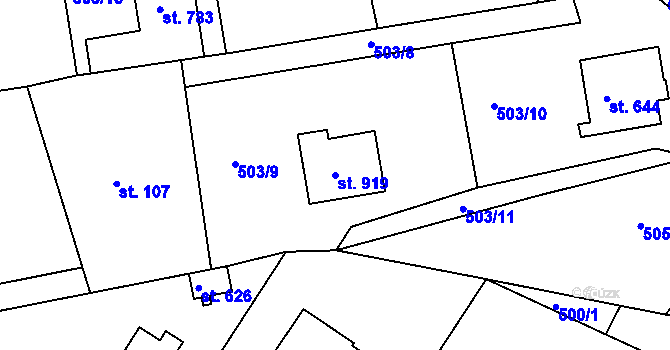 Parcela st. 919 v KÚ Ládví, Katastrální mapa