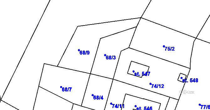 Parcela st. 68/3 v KÚ Ládví, Katastrální mapa