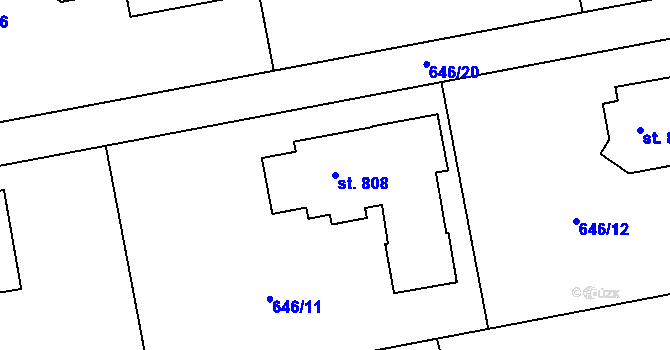 Parcela st. 808 v KÚ Ládví, Katastrální mapa