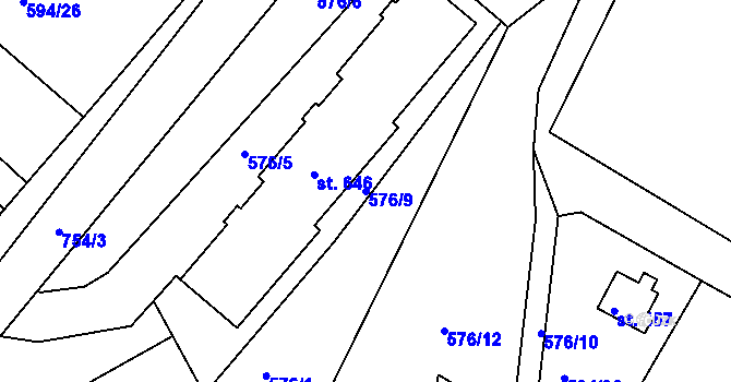 Parcela st. 576/9 v KÚ Ládví, Katastrální mapa