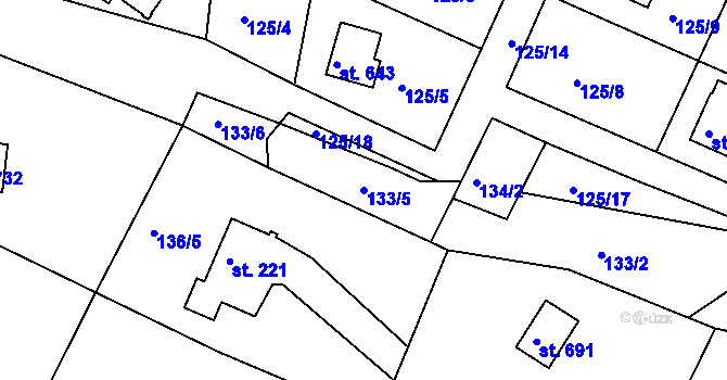 Parcela st. 133/5 v KÚ Ládví, Katastrální mapa