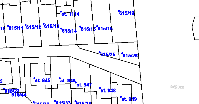 Parcela st. 615/25 v KÚ Ládví, Katastrální mapa