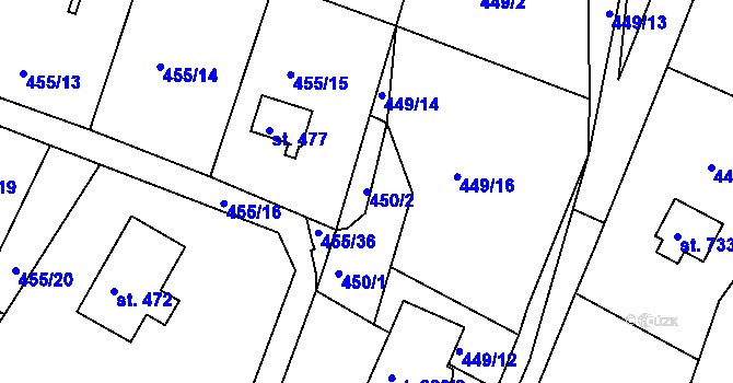 Parcela st. 450/2 v KÚ Ládví, Katastrální mapa